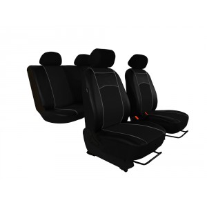 Autopotahy Škoda Fabia I kožené Tuning černé, dělené zadní sedadla, 5 opěrek hlavy,