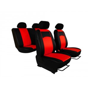 Autopotahy Škoda Fabia I kožené Tuning černočervené, dělené zadní sedadla, 5 opěrek hlavy