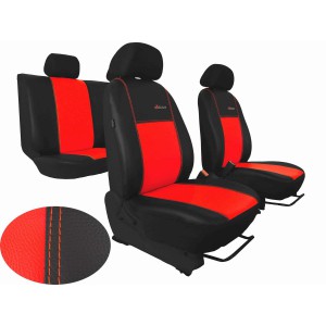 Autopotahy Škoda Fabia I, kožené EXCLUSIVE černočervené, dělené zadní sedadla, 5 opěrek hl