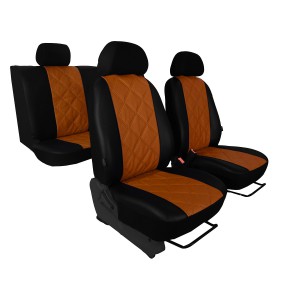Autopotahy Škoda Fabia II, kožené EMBOSSY, dělené zadní sedadla, hnědé