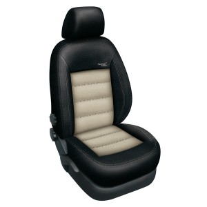 Autopotahy Škoda Octavia II, AUTENTIC LEATHER, dělená, zadní loketní opěrka, černobéžové