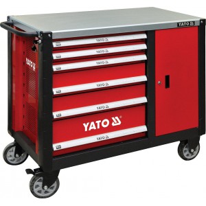 Skříňka dílenská pojízdná 6 zásuvek +zavírací skříň červená YATO YT-09002
