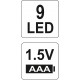 Svítilna kapesní 9 LED (ALU) YATO YT-08570