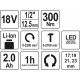 Rázový utahovák AKU 1/2" 18V 300Nm YATO YT-82804
