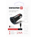 Auto nabíječka CL USB-C, 2x USB 12V-24V, 5V, 2400mA, nabíjení telefonů a GPS, černá, odpojitelný USB-C kabel, SWISSTEN