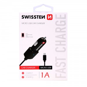 Auto nabíječka CL micro USB, 12V-24V, 5V, 1000mA, nabíjení telefonů a GPS, černá, micro USB kabel, SWISSTEN